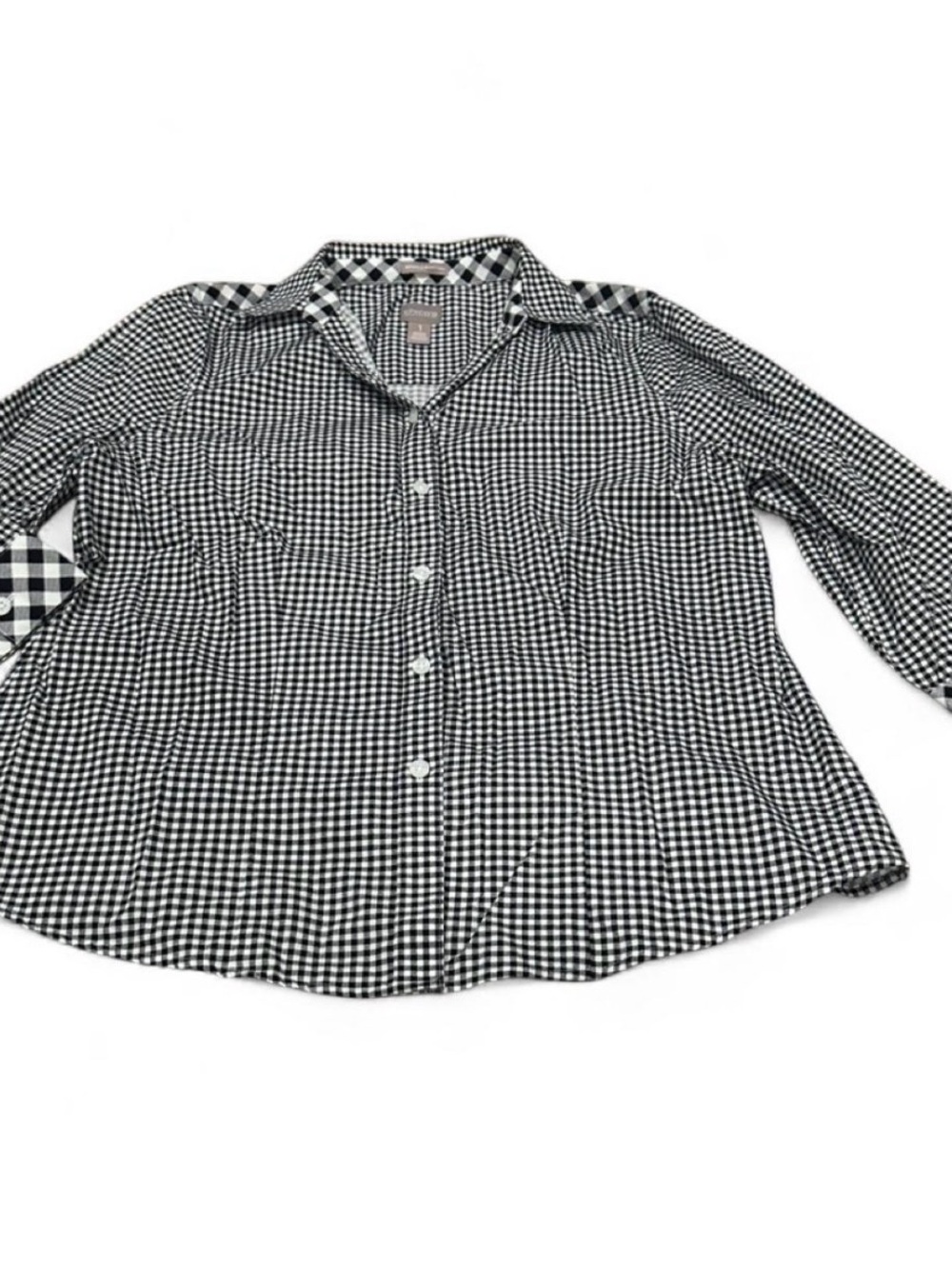 Chico's Black and White Gingham Button-Down Shirt